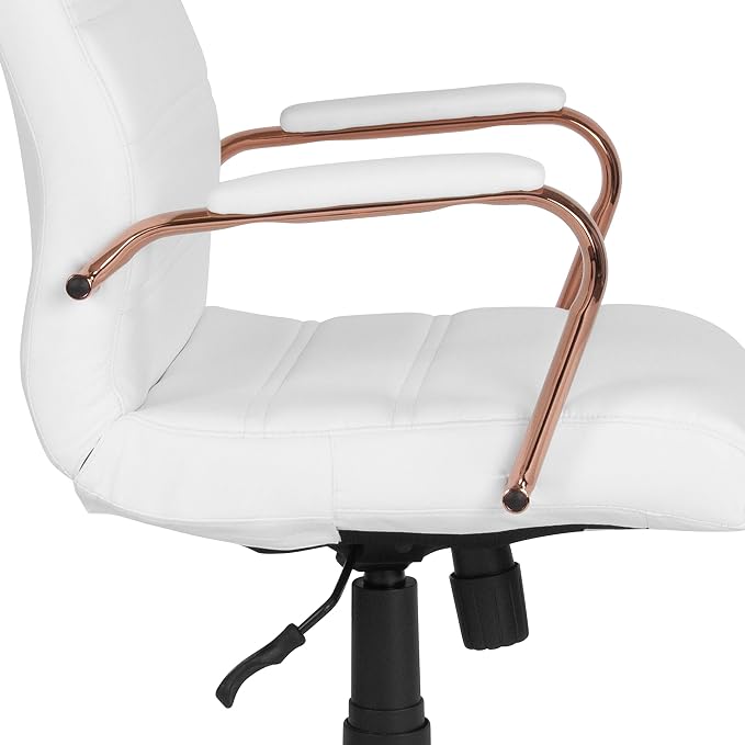 EMMA + OLIVER Faux Leather High-Back Swivel Home Office Desk Chair with Wheels, Padded Seat, and Armrests, Adjustable Height Multipurpose Office Chair, White/Rose Gold