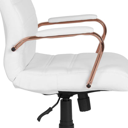 EMMA + OLIVER Faux Leather High-Back Swivel Home Office Desk Chair with Wheels, Padded Seat, and Armrests, Adjustable Height Multipurpose Office Chair, White/Rose Gold