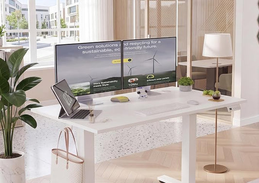 YDN Electric Standing Desk Adjustable Height, 55 x 24 Inches Sit Stand up Desk with Memory Presets & Cable Management, Home Office Desk for Office & Computer Workstation, White Frame/White Top