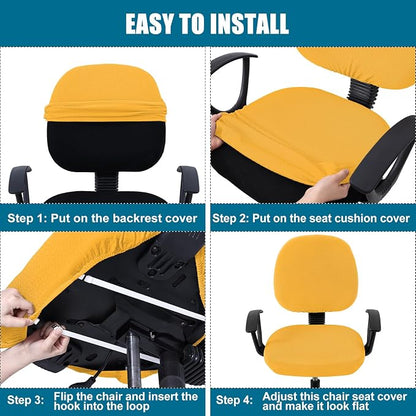 Smiry Stretch Jacquard Office Computer Chair Covers, Removable Washable Universal Desk Rotating Chair Slipcovers Protector, Seat + Backrest Cover, Mustard Yellow