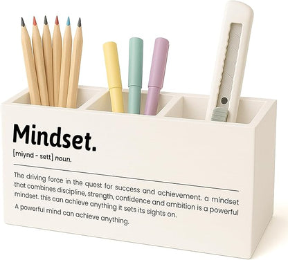 Inspirational Mindset Pen Pencil Holder for Desk, Motivational Gifts for Women Men Coworkers, Office Cubicle Desk Accessories