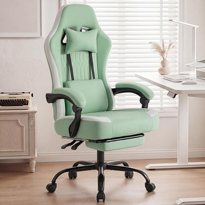 DUMOS Gaming Chair with Linkage Armrests, Video Game Chairs with Pocket Spring Cushion, Ergonomic Computer Silla Gamer Office Desk Chair with Footrest for Adults & Students, Green