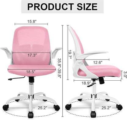 Primy Office Chair Ergonomic Desk Chair with Adjustable Lumbar Support and Height, Swivel Breathable Desk Mesh Computer Chair with Flip up Armrests for Conference Room (Pink)