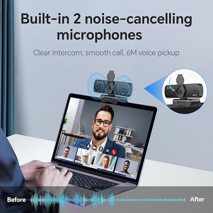 4K Webcam for PC with Dual Microphones, Autofocus USB Camera with Privacy Cover and Auto Light Correction, Plug and Play for Laptop, Mac, Zoom, Teams, Video Calls and Streaming
