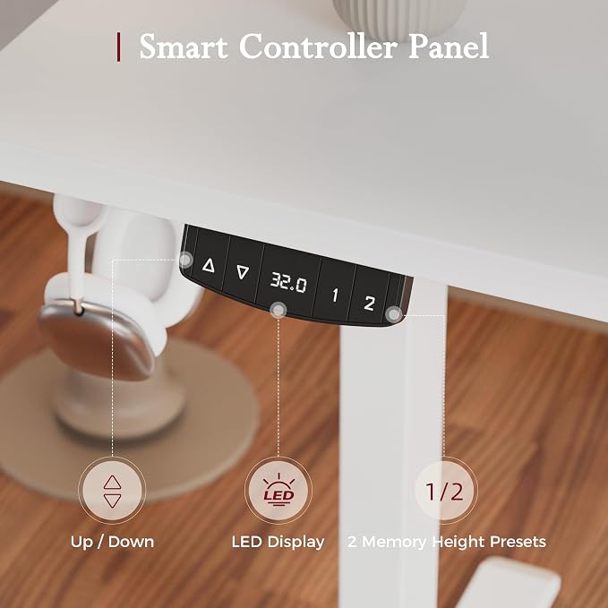 Klicelor L Shaped Standing Desk, 55 Inch Electric Height Adjustable Desk with Memory Preset, Reversible Sit Stand Up Computer Workstation for Home Office, Splice Board, White