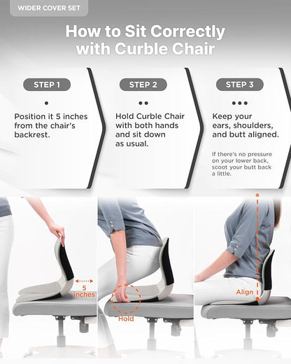 curble Wider – Ergonomic Desk Chair Seat Cushion, Everyday Passive Posture Trainer for Work from Home, Office & Car, Breathable Lumbar Support (Grey)