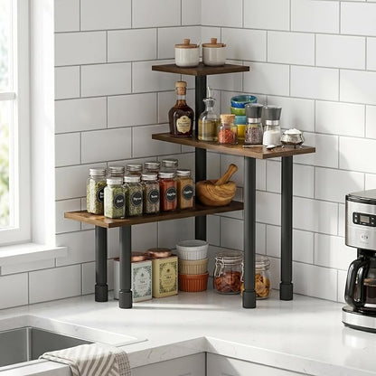 Furinno Turn-N-Tube Kitchen Countertop Organizer, 3-Tier Corner Countertop Organizer Shelf, Corner Shelf, for Kitchen, Pantry, Organizers and Storage, Amber Pine