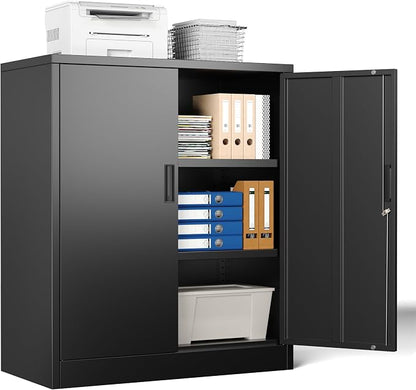 Metal Storage Cabinet, 36" H x 32" W x 16" D Locking Storage Cabinet, Metal Storage Cabinet with Locking Doors for Home, School, Office, Garage, Black
