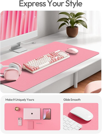 YSAGi Leather Desk Protector, Office Mat, Large Mouse Mat, Non-Slip PU Leather Blotter, Laptop Desk Mat, Waterproof Writing Pad for Office and Home(Pink, 40" x 24")