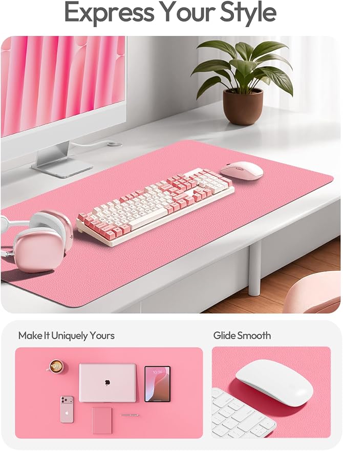 YSAGi Leather Desk Pad Protector, Office Desk Mat, Large Mouse Pad, Non-Slip PU Leather Desk Blotter, Laptop Desk Pad, Waterproof Desk Writing Pad for Office and Home (Pink,55" x 17.2")
