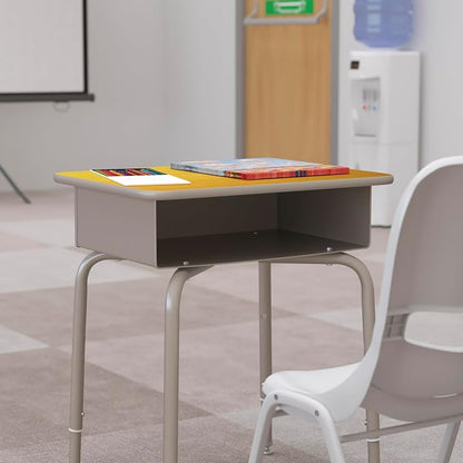 Flash Furniture Billie Student Desk - Maple Open Front School Desk - Silver Metal Frame - 24"W x 18"D Adjustable Height, Durable for School or Remote Learning