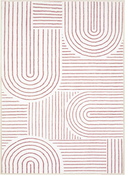 Lahome Abstract Washable Rugs, 4x6 Pink Rug for Bedroom Nursery Soft Non Slip Modern Living Room Rug, Ultra-Thin Non-Shedding Throw Carpet for Entryway Kitchen Office Darrell (4'x6',Pink/White)