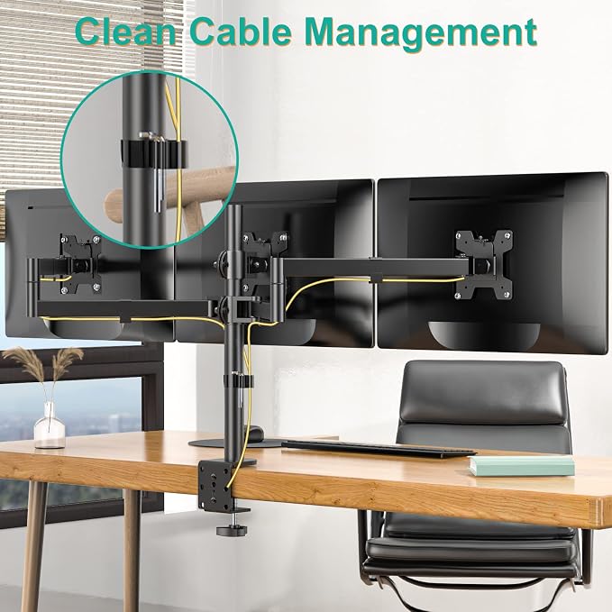 WALI Triple Monitor Mount, 3 Monitor Desk Mount for 13-27 inch Computer Screens, Holds up to 22 lbs, Triple Monitors Stand for Desk, with Tilt, Swivel, Rotation, VESA 75/100mm (M003S), Black