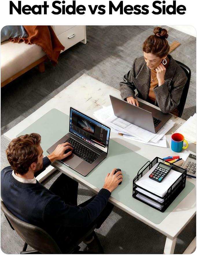 YSAGi Leather Desk Protector, Office Mat, Large Mouse Mat, Non-Slip PU Leather Blotter, Laptop Desk Mat, Waterproof Writing Pad for Office and Home(Grayish Green, 63" x 17.2")