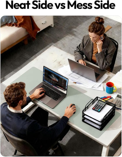 YSAGi Leather Desk Pad Protector, Office Desk Mat, Large Mouse Pad, Non-Slip PU Leather Desk Blotter, Laptop Desk Pad, Waterproof Desk Writing Pad for Office and Home (Grayish Green,55" x 24")