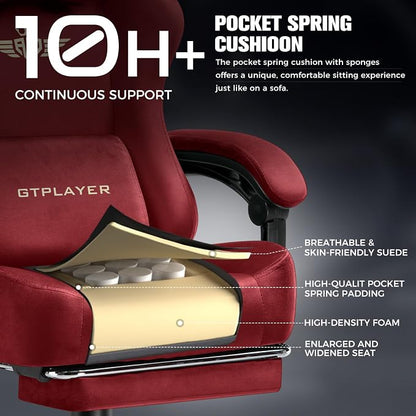GTPLAYER Big and Tall Gaming Chair 400lbs Heavy Duty Office Chair with Foot Rest, High Back Pocket Spring Ergonomic Computer Chair for Adults, Wide Comfy Seated Cushion with Linkage Armrests, Red