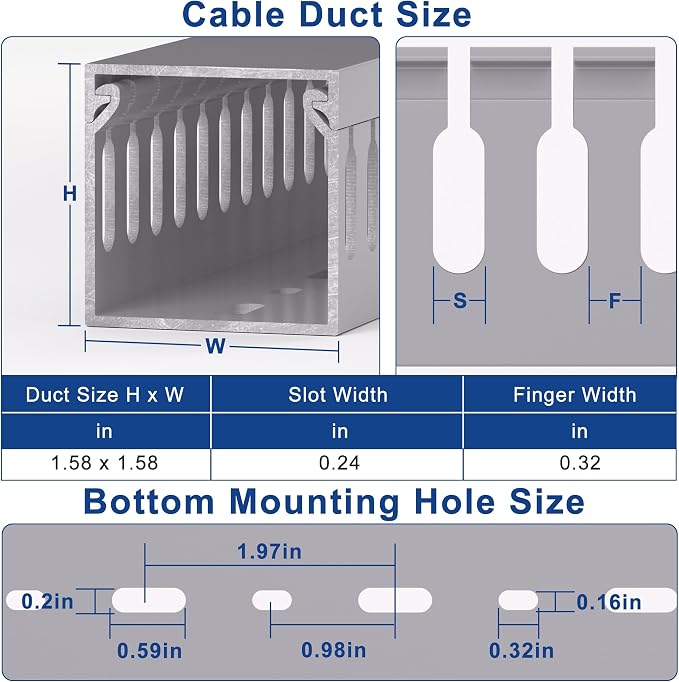 ZhiYo H1.6in W1.6in Professional Server Rack Cable Management Raceway, 99in (6 x L16.5in) Cable Raceway Kit, Electrically Safe PVC Open Slot Wire Raceway for Under Desk/Computer/Network Cords, Grey