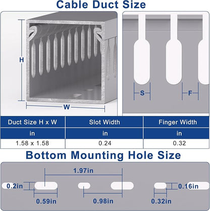 ZhiYo H1.6in W1.6in Professional Server Rack Cable Management Raceway, 99in (6 x L16.5in) Cable Raceway Kit, Electrically Safe PVC Open Slot Wire Raceway for Under Desk/Computer/Network Cords, Grey