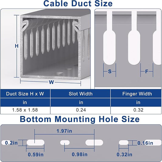 ZhiYo H1.6in W1.6in Professional Server Rack Cable Management Raceway, 99in (6 x L16.5in) Cable Raceway Kit, Electrically Safe PVC Open Slot Wire Raceway for Under Desk/Computer/Network Cords, Grey