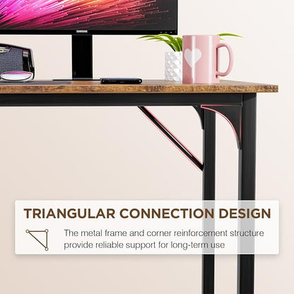 PayLessHere | 47 Inch Computer Desk | Brown | Office Desk with Metal Frame, Adjustable Feet | Water-Resistant, Scratchproof Surface | Sturdy Writing Table for Home Office or Study | Pack of 1