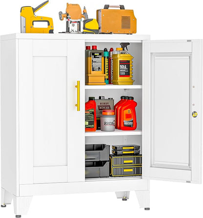 36 Inch Locking Storage Cabinet, 13.8" D x 27.6" W x 35.4" H, Metal Cabinet with 2 Adjustable Shelves, Heavy-Duty Steel Garage Storage Cabinet for Home, Office, Basement, White