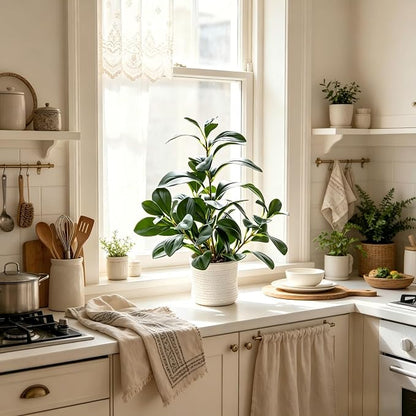 AlphaAcc 16 inch Artificial Indoor Plants Office Desk Faux Plant Peperomia Leaf Ficus Plant Realistic Small Fake Farmhouse Plants for Home Kitchen Bathroom Bedroom Evergreen Decor