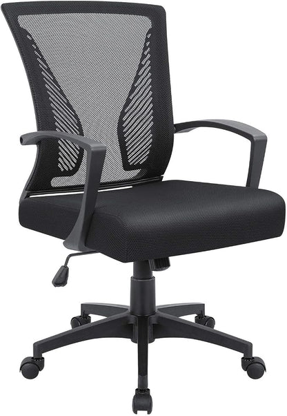 VICTONE Home Office Desk Chair Task Mid Back Mesh Office Chair Ergonomic Swivel Lumbar Support Desk Computer Chair (Black)