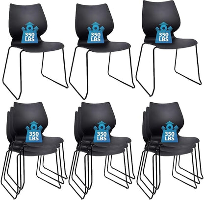KLASIKA Stackable Waiting Room Chair, Stacking Office Chair with Ergonomic Lumbar Support and Metal Legs, Plastic Desk Chairs for Conference School Church Guest Reception Set of 12, Black