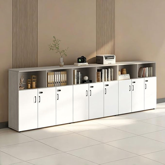 File Cabinet with Password Lock, Wood Lateral Filing Cabinet for Letter/A4 Files, 3 Drawer with Door, Printer Stand with Open Shelves for Home Office
