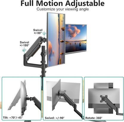 WALI Dual Monitor Mount, 13-33 Inch Adjustable Dual Monitor Arm for Desk Holds Max 19.8 lbs Screens, Swivel Vesa Bracket with C Clamp, Grommet Mounting, Monitor Arms for 2 Monitors (GSDM002)