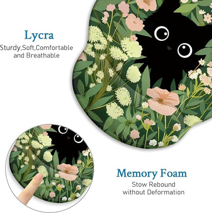 Blusabaca Ergonomic Mouse Pad with Wrist Rest, Flower Cat Mouse Pads Wrist Support for Desk, Cute Funny Mousepad for Wireless Mouse Gaming Laptop Work Home Desk Accessories Office Supplies Decor