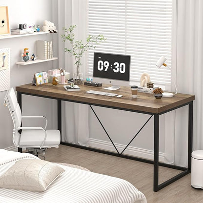 FOLUBAN Industrial Computer Desk, Rustic Wood and Metal Writing Desk, Vintage PC Table for Home Office, Oak 60 inch