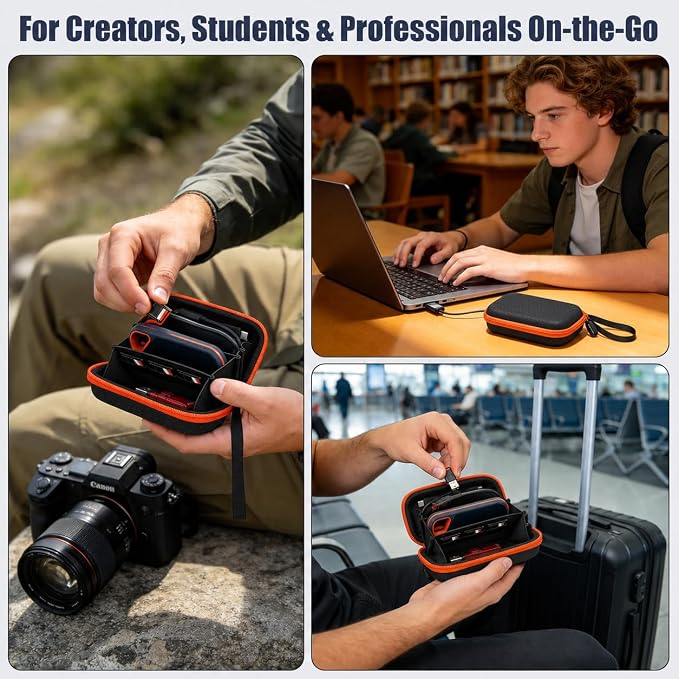 Case for SanDisk Extreme Pro/for SanDisk Portable SSD 1TB 2TB 4TB 500GB External Solid State Drive, for Samsung T7/T9, for Crucial X9/X10 Pro & SD Card Accessories (Black+Orange)