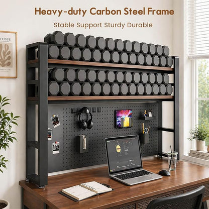 Lefedrasticity Desktop Bookshelf Organizer with Pegboard 3 Tier Desk Hutch Dorm Heavy-Duty Desk Shelf Organizer for Computer Desktop Organizer Shelf for Office Dorm Room Gaming Desks (Black, 45.3" L)