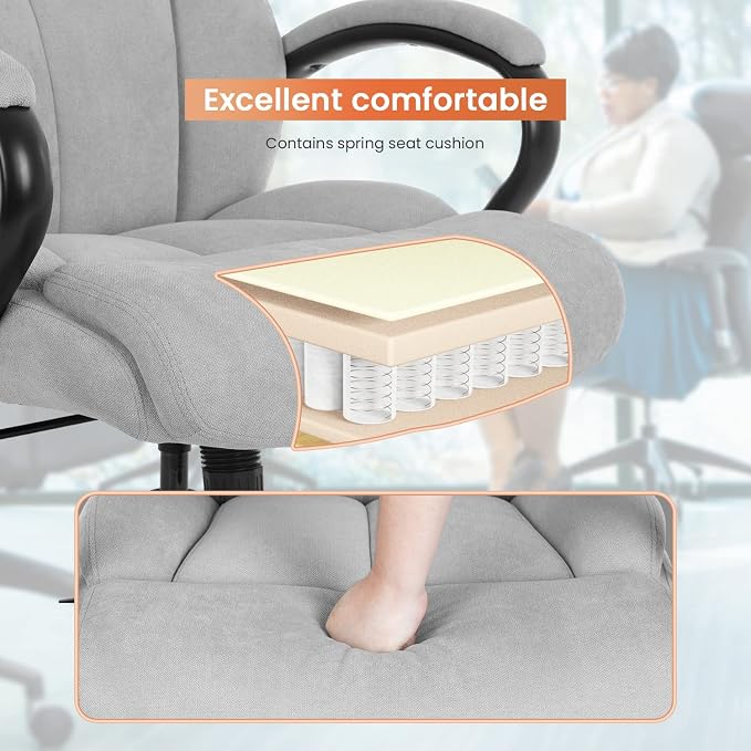 Office Chair Big and Tall 500lbs Wide Seat Desk Chair with Lumbar Support Arms High Back PU Leather Executive Task Ergonomic Computer Chair for Back Pain (Grey)