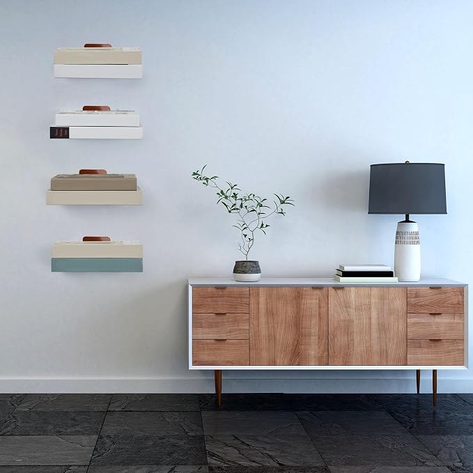 Jetec 6 Pack Invisible Floating Bookshelf Wall Mounted Floating Bookshelves Heavy Duty Book Organizers Hidden Book Shelf Metal Shelves Holder for Books Bedroom Living Room Home Office (Silver Grey)