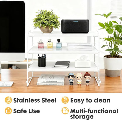 ShellKingdom Desk Shelf Organizer, 3 Tier Desktop Shelves, Adjustable Bookshelf Storage Rack and Office Cubicle Decor for Tabletop, School, Office, Dorm Organization (White)