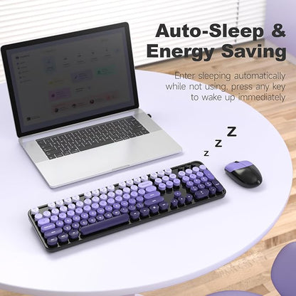 MOFII Wireless Computer Keyboard and Mouse Combo, Typewriter Full Size Keyboard with Number Pad and 2 in 1 USB Connected Mouse for PC Laptop Desktop Windows 7 8 11, Black & Purple