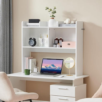 Nromant Desktop Bookshelf, Wooden Desk Storage Hutch with 5 Shelves, 3-Tier Desktop Display Organizer Rack for Office Home (White, 5 Shelves B)