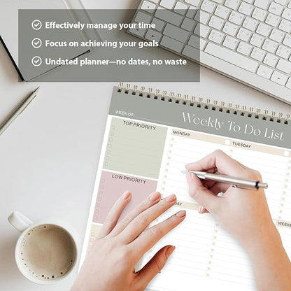 Weekly To Do List Notepad, Undated Planner with 52 Sheets (8.5''x11'') | Desk Accessories and Supplies, Women & Man, Home School & Work