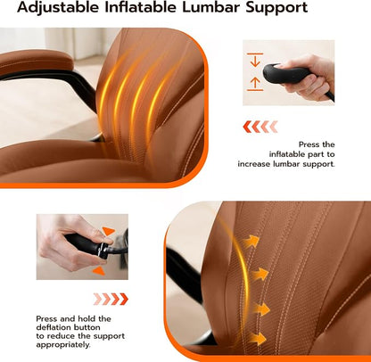 Ylzyxal Office Desk Chair, Ergonomic Computer Chair with Padded Flip-Up Arms and Adjustable Lumbar Support, PU Leather Executive Chair with Tilt Lock and 360° Swivel Rolling Wheels for Work, Study