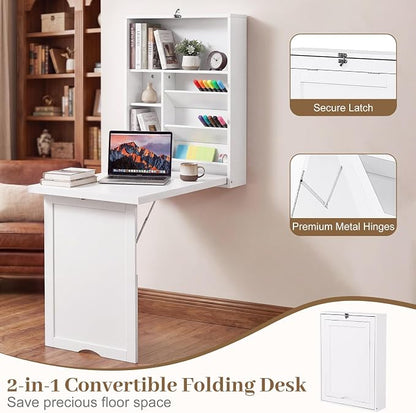 Casart Multi-Function Computer Desk, Wall Mounted Fold Out Table, Convertible Desk Writing Desk for Home and Office