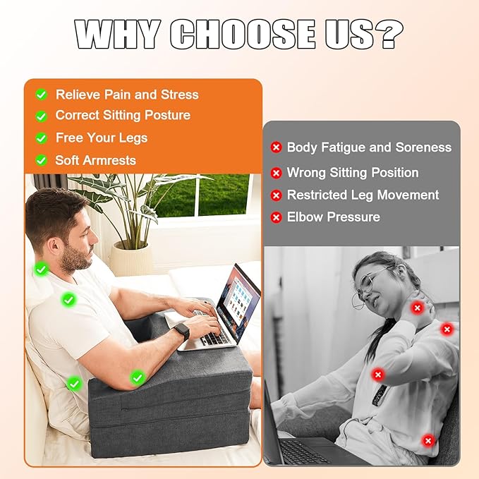 comehealthy Lap Desk Pillow for Laptop, Large Reading Pillow for Adult, Arm Rest Pillow with Cup Holder, Memory Foam Bed Desk for Working, Gaming, Reading, Laptop Desk for Couch Bed Floor(Grey)