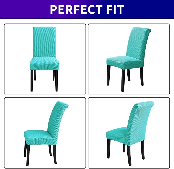 Stretch Chair Covers for Dining Room Set of 2, Removable Washable Dining Room Chair Covers, Dining Chair Slipcovers Seat Protector, Great for Home and Banquet Decoration (Turquoise, 2 Pack)