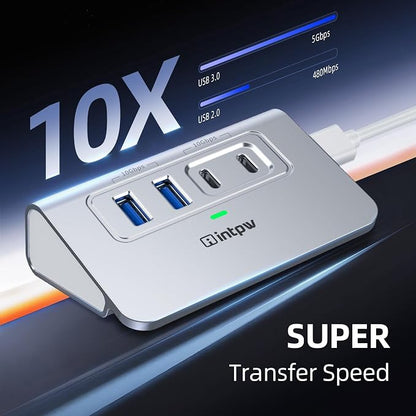 Intpw USB 3.2 Hub,Aluminum 4 Port USB Splitter 10Gbps with 2 USB C/USB A 3.2 Data Ports, 3.3ft Cable, USB HUB for PC/Laptop/Xbox/FlashDrive/Printer/Camera/Keyborad/Mouse