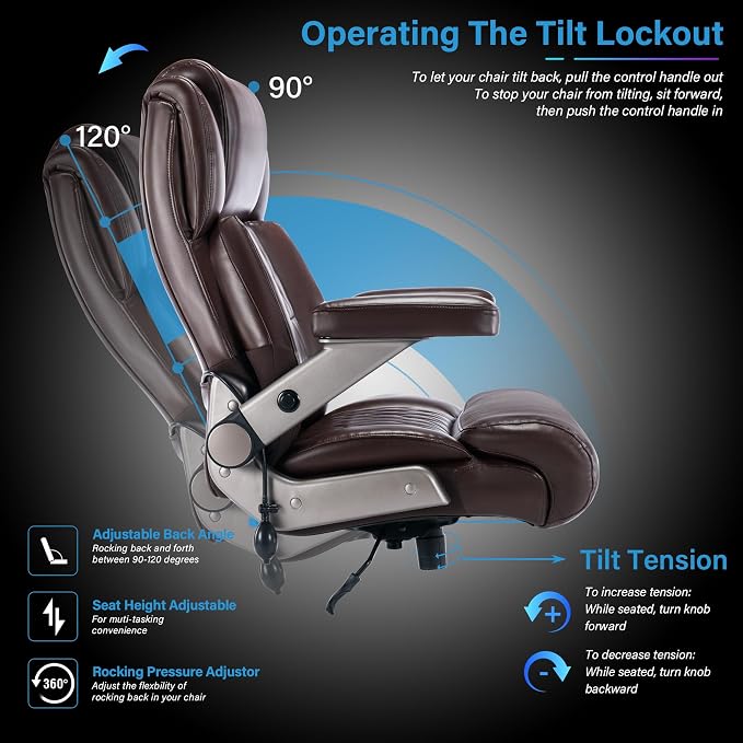 Big and Tall 700lbs Office Chair - Adjustable Lumbar Support 3D Flip Arms Heavy Duty Metal Base&Wheels, High Back Large Executive Computer Desk Chair, Thick Padded Ergonomic Design for Back Pain
