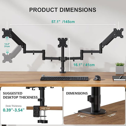 WALI Triple Monitor Mount for 13-32 inch Screens, up to 17.6 lbs per Arm | Adjustable 3 Monitor Desk Mount with Swivel, Tilt, Rotation, Triple Monitor Stand for Desk, VESA 75/100mm (GSDM003), Black