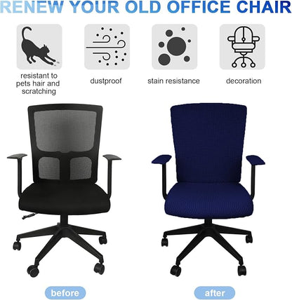 Tatuo 3 Pcs Computer Office Chair Cover Universal Rotating Chair Slipcovers Protector Removable Washable Office Armrest Covers with Zipper for High Back Seat Backrest(L,Waffle,Navy Blue)