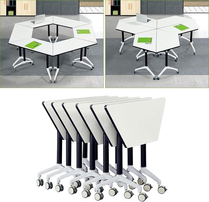 Folding Conference Room Table,6 pack Conference Table with Wheels,Flip Top Rolling Seminar Meeting Table,Mobile Training Room Tables-Easy to Move,Foldable Office Conference Tables-Space Saving
