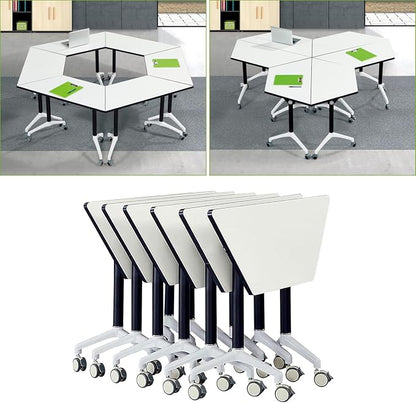 Folding Conference Room Table,6 pack Conference Table with Wheels,Flip Top Rolling Seminar Meeting Table,Mobile Training Room Tables-Easy to Move,Foldable Office Conference Tables-Space Saving